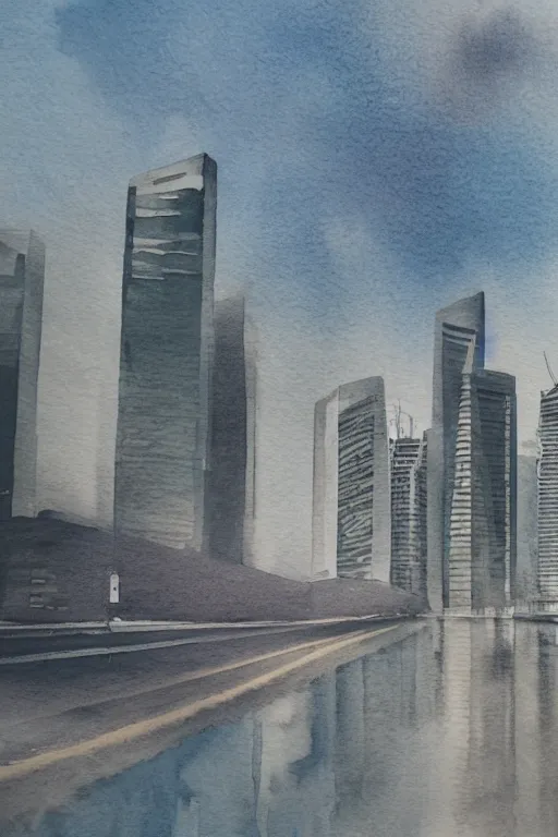 Prompt: a watercolor depicting an empty singapore city, gloomy weather, high contrast, smooth, by joseph zbikowicz, 8 k