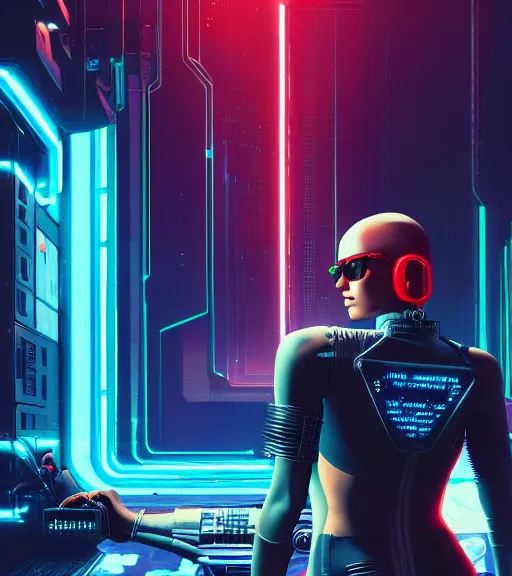 Image similar to cable plugged into cyberdeck, back of head, cyberpunk woman, computer, 1 9 7 9 omni magazine cover, style by vincent di fate, cyberpunk 2 0 7 7, 4 k resolution, unreal engine, daz