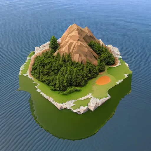 Image similar to a floating island with lago di sorapis landscape on an aquatic environment isometric art, low poly art, game art, artstation, 3D render, high detail, cgsociety, octane render, sharp focus