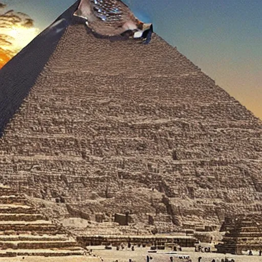 Image similar to the aliens building the pyramid of giza photo realistic 3 d
