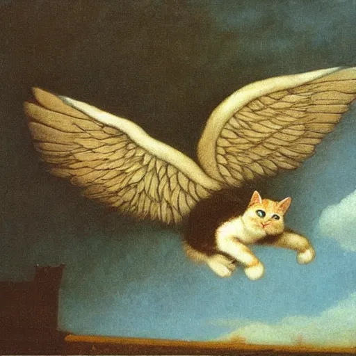 Image similar to a cat with wings an illustration by Michael Sowa