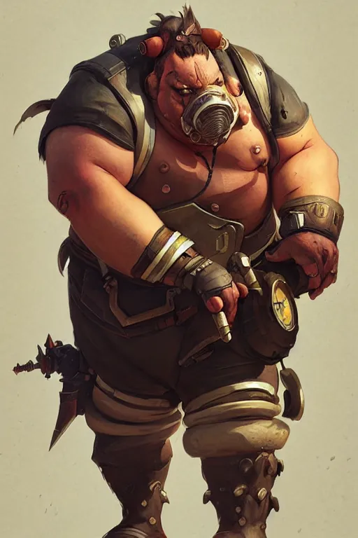 Prompt: roadhog from overwatch, highly detailed, digital painting, artstation, concept art, sharp focus, illustration, art by greg rutkowski and alphonse mucha