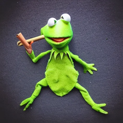 Image similar to “ kermit the drug smoking a joint on the joe rogan podcast, vivid, photorealistic ”