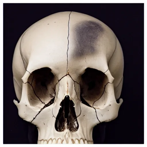 Image similar to real human skull with circluar electronic eyes