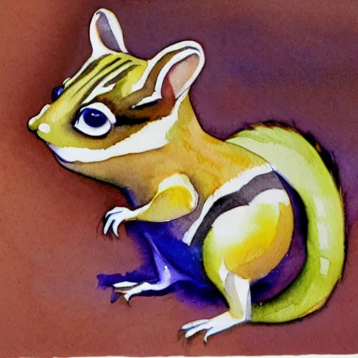 Prompt: A watercolor painting of a chipmunk by Scott C. Scott C. Psychonauts. Double Fine Productions. Scott C.