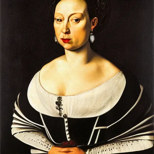 Prompt: frontal portrait of the queen of the avocado empire, by caravaggio