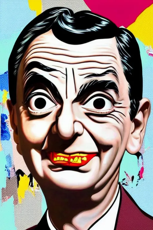 Image similar to Wall mural portrait of Mr Bean, urban art, pop art, artgerm, by Roy Lichtenstein