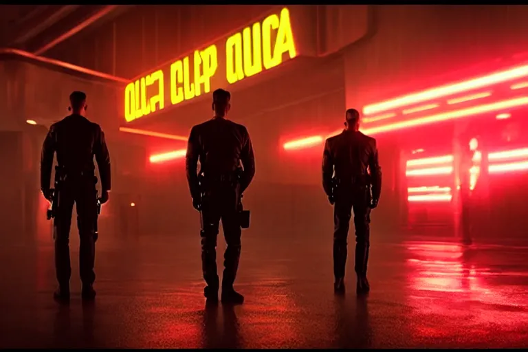 Image similar to film still of closeup beautiful futuristic police squad in blade runner 2 0 4 9, cinematic, moody, gritty neon noir by emmanuel lubezki