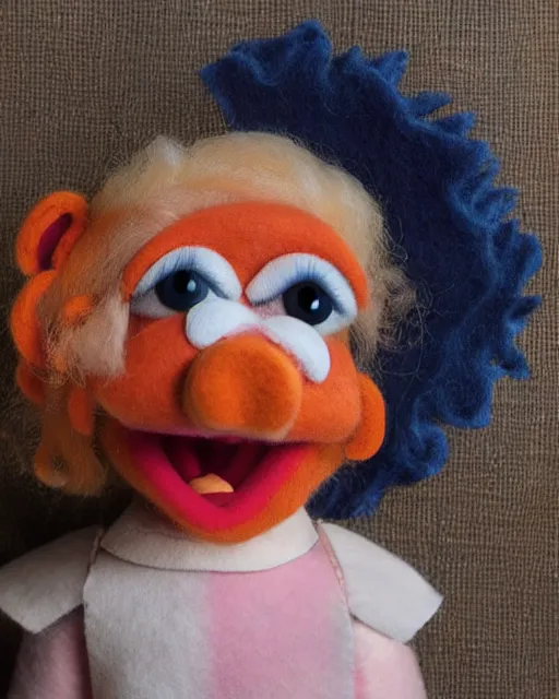 Image similar to nelly bertram as a muppet. highly detailed felt. hyper real photo. 4 k.