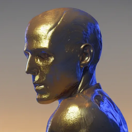 Image similar to portrait of anatomy gold statue reflect chrome, 8 k uhd, unreal engine, octane render in the artstyle of finnian macmanus, john park and greg rutkowski