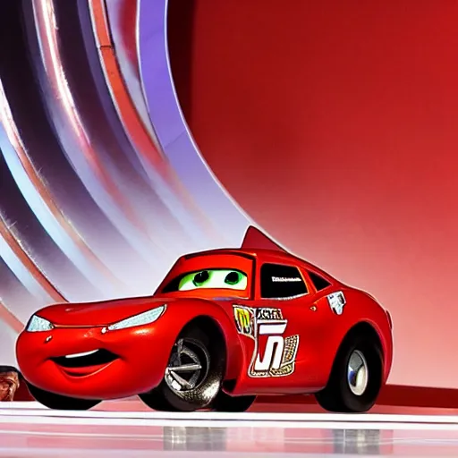 Prompt: photo of lightning mcqueen on stage at the academy awards