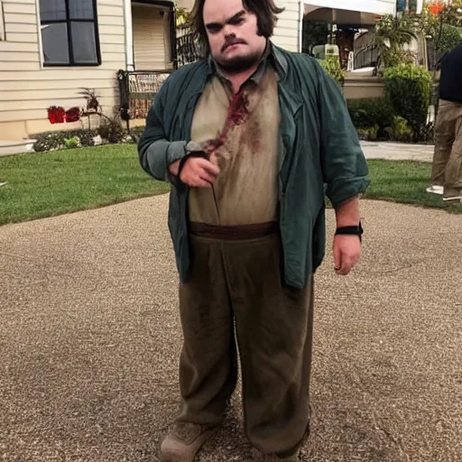 Image similar to jack black dressed as rickety cricket from always sunny in philadelphia