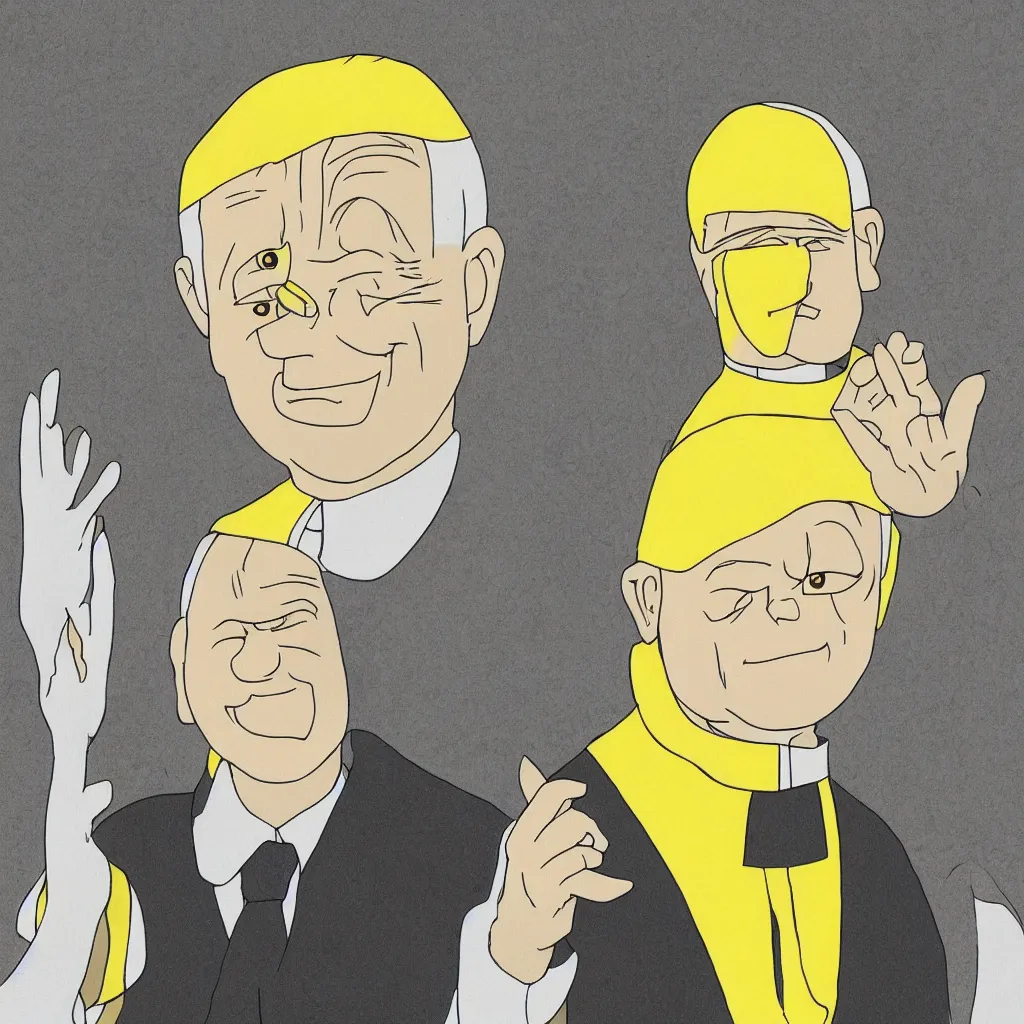 Image similar to John Paul II with a yellow face as an anime character