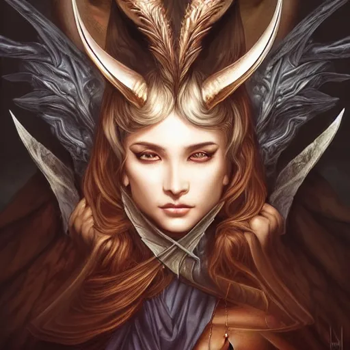 Prompt: a stunning portrait of a demon hunter by Evelyn De Morgan and Ross Tran, rossdraws, fresco