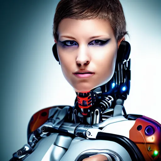 Image similar to portrait photo of a beautiful female cyborg