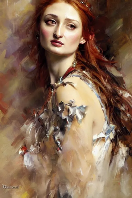 Prompt: sansa, painting by daniel gerhartz, alphonse murac, detailed art, fantasy