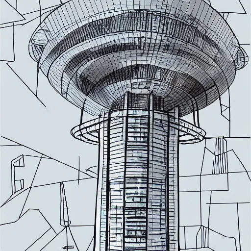 Prompt: scifi tower architecture, with scifi park, sketch