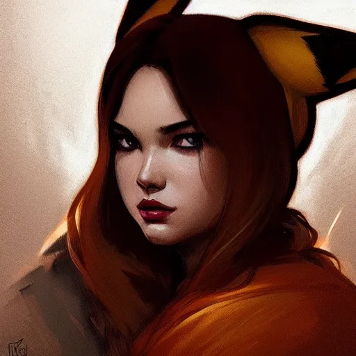 Image similar to portrait of a pikachu, confident, menacing, mysterious, intricate, headshot, highly detailed, digital painting, artstation, concept art, sharp focus, cinematic lighting, illustration, art by artgerm and greg rutkowski, alphonse mucha, cgsociety