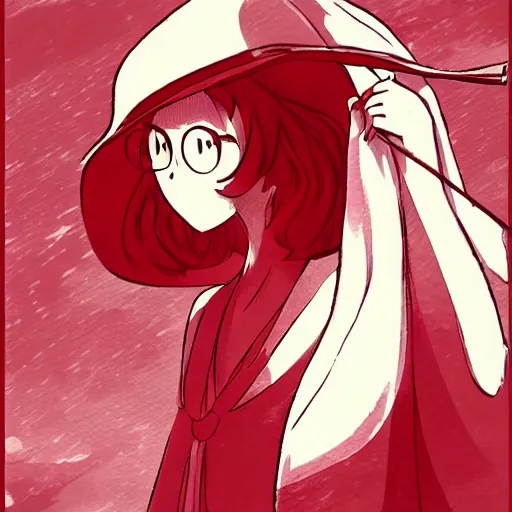 Image similar to style illustration of red !!! witch red!!!!! witch red!!!!!witch!!!! made by Studio Ghibli shinkai style