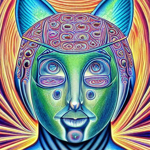 Prompt: faceless rabbit by alex grey