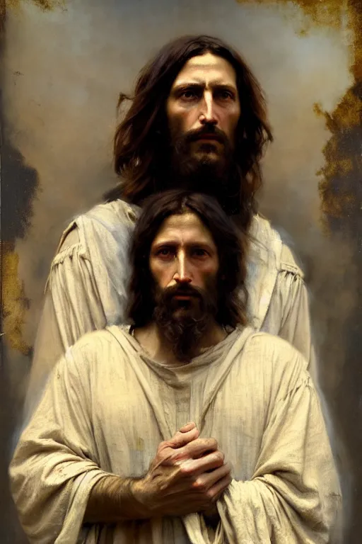 Image similar to photograph imax and solomon joseph solomon and richard schmid and jeremy lipking victorian loose genre loose painting full length portrait painting of jesus