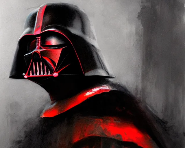 Image similar to portrait of darth vader in shades of grey but with red by jeremy mann