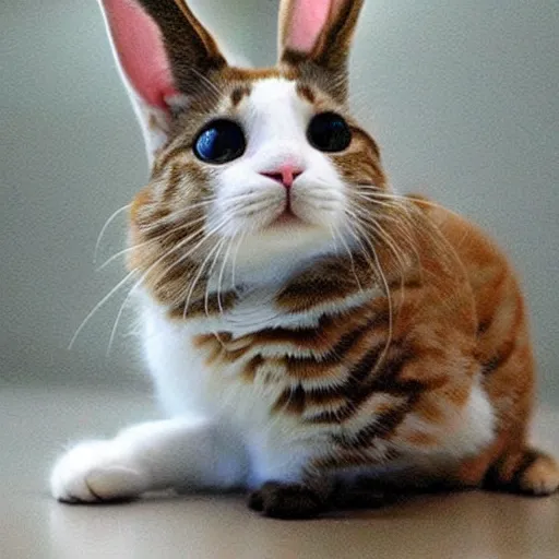 Image similar to a cat that is also a cute bunny rabbit.