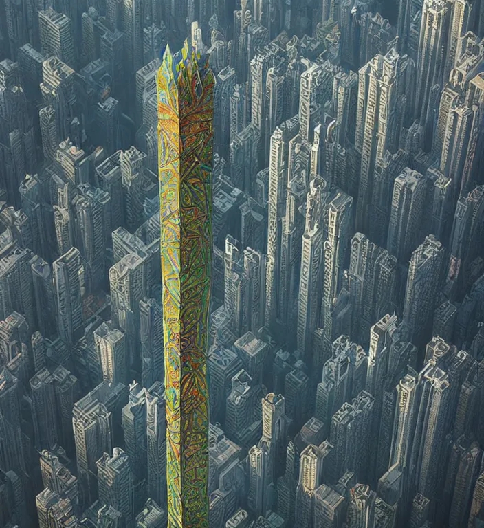 Image similar to beautiful isometric fractal totem in hong kong, shot from drone, trending on artstation art by zdzislaw beksinski, highly detailed, cg society contest winner