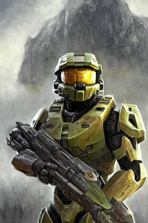 Image similar to master chief from halo 3 hunting easter eggs, easter, oil on canvas, intricate, portrait, 8 k highly professionally detailed, hdr, cgsociety