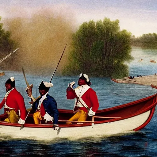 Prompt: 2 1 savage in boat like in washington crossing the delaware n - 9