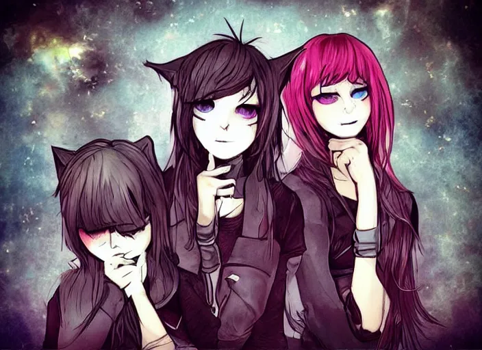 Prompt: “emo catgirls saving the world after the apocalyptic”