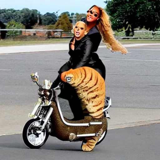 Prompt: beyonce riding on a giant cat,