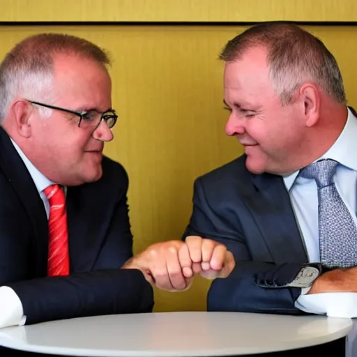 Image similar to scott morrison vs anthony albanese arm wrestle