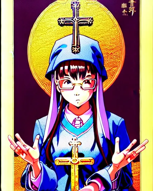 Image similar to a richly detailed color  illustration depicting a pretty teenage woman who works as a pastor in an Orthodox church, 3D shadowing effect, ultra ornate detail. masterfully illustrated by Akira Toriyama and Mina Petrovic and Range Murata.