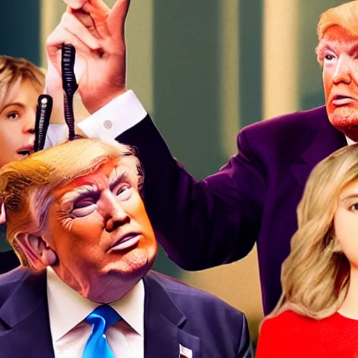 Image similar to Movie still of Donald Trump The Musical