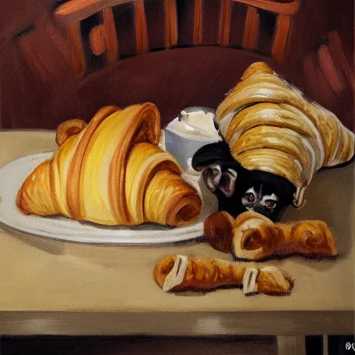 Prompt: dog eating croissants in paris, artstation