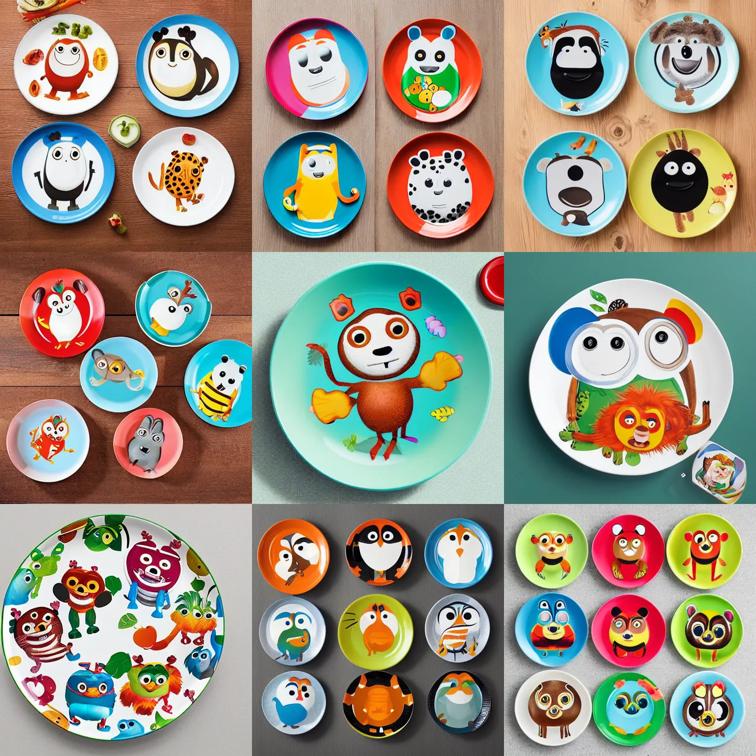 Prompt: “modern zoopals plate product image, cute cartoon animals”