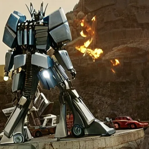 Image similar to a retrofuturistic transformer, a still of transformers movie