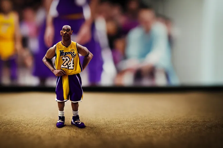 Image similar to cinematic screenshot portrait of a stop motion claymation film about a wacky adventure starring kobe bryant, shallow depth of field, 1 8 mm, f 1. 8