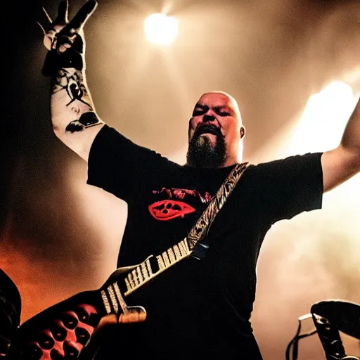 Image similar to Tomas Haake with 6 arms, playing heavy metal drums