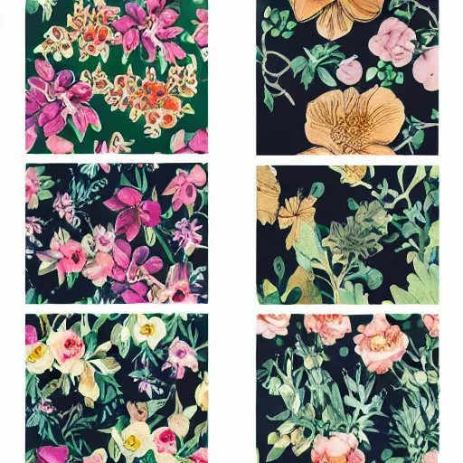 Image similar to exquisite fresh floral watercolor prints, art nouveau botanicals, 8 k, super detailed, modern, symmetrical with beautiful and high resolution elements developed into seamless patterns