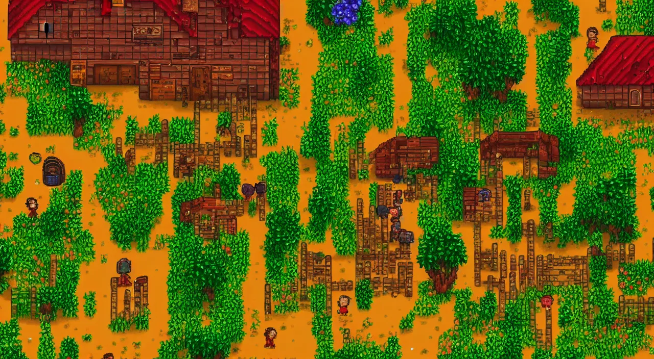 Prompt: Stardew Valley zombie apocalypse, concept art, cinematic