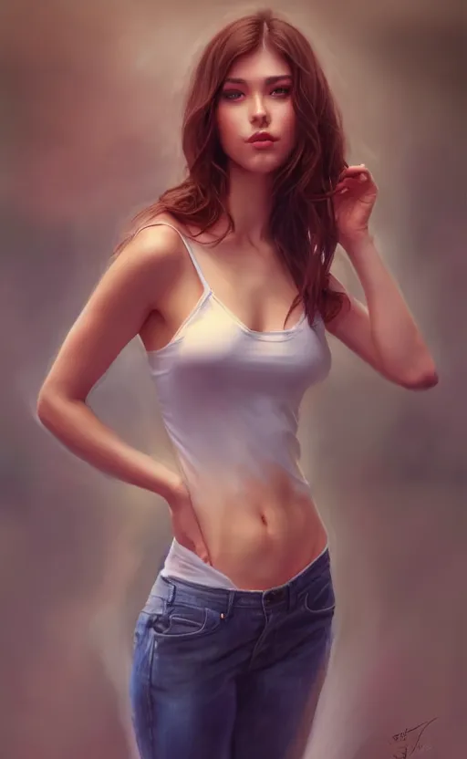 Image similar to full body photo of a gorgeous young woman in the style of stefan kostic, realistic, sharp focus, 8k high definition, insanely detailed, intricate, elegant, art by stanley lau and artgerm