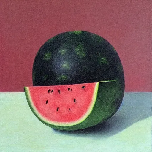 Image similar to painting of a watermelon by rene magritte, hd, 4 k, detailed, award winning