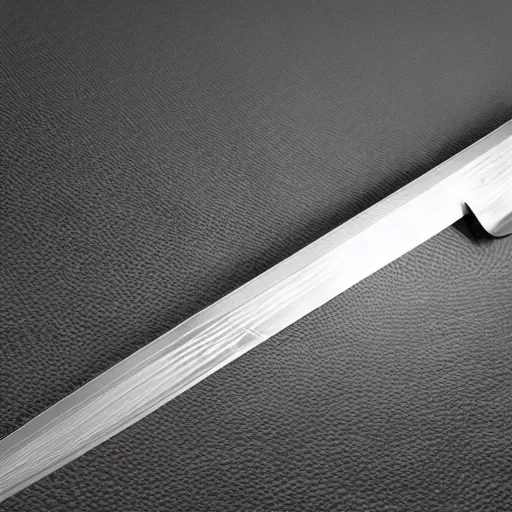 Prompt: Katana with its only water Blade entirety out of flowing water reflecting all light and its handle made out of steel with ancient patterns, Raytracing, white background with shadows, 40nm lens, full katana, zoomed out, high fov, full katana in vision, in vision,