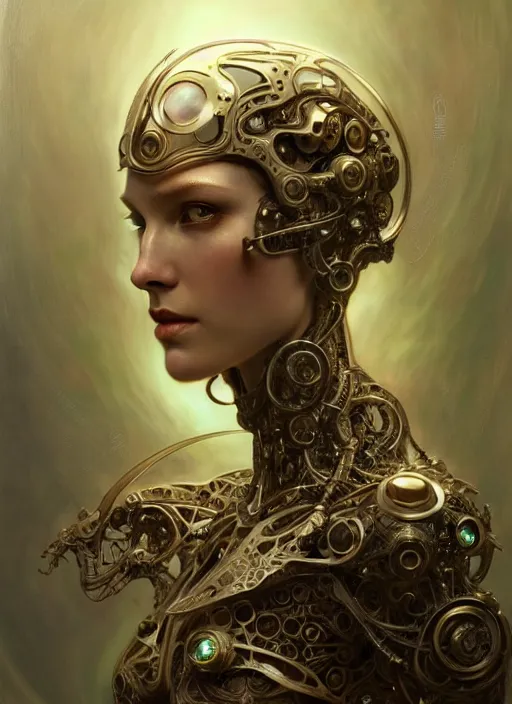 Prompt: organic cyborg, ancient Celtic, diffuse lighting, fantasy, intricate, elegant, highly detailed, lifelike, photorealistic, digital painting, artstation, illustration, concept art, smooth, sharp focus, art by John Collier and Albert Aublet and Krenz Cushart and Artem Demura and Alphonse Mucha