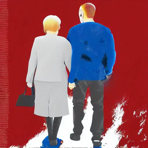 Image similar to Angela Merkel holding hands with Eminem, digital art, anime