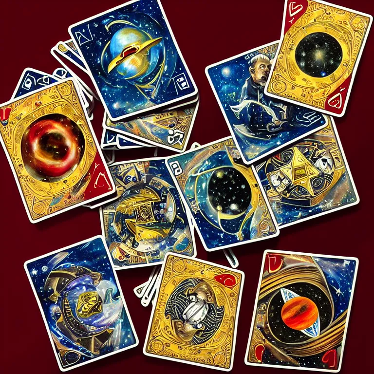 Image similar to Mafiosi playing cards in cosmos, Jupiter and star systems are visible in the background. Extremely high details, realistic, fantastic art, masterpiece, art by Alexei Leonov