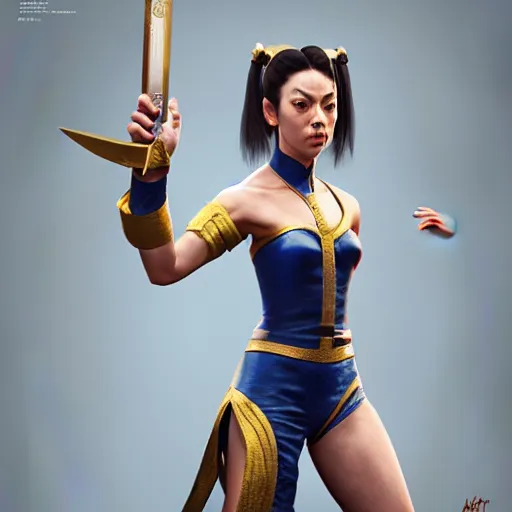 Image similar to aubrey plaza as chun li street fighter, ultra realistic, concept art, intricate details, highly detailed, photorealistic, octane render, 8 k, unreal engine, art by frank frazetta, simon bisley, brom