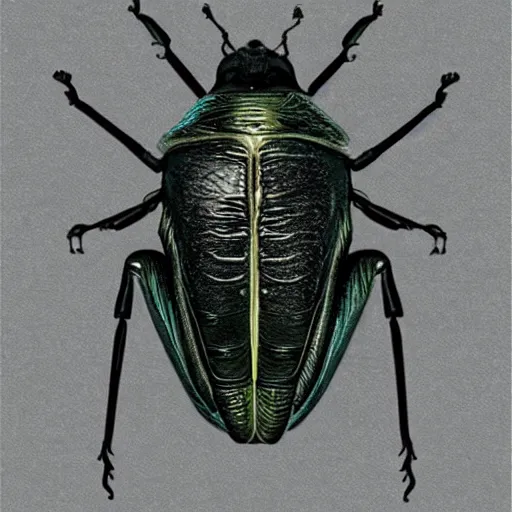 Prompt: creepy boring beetle with large mandibles by h. r. giger